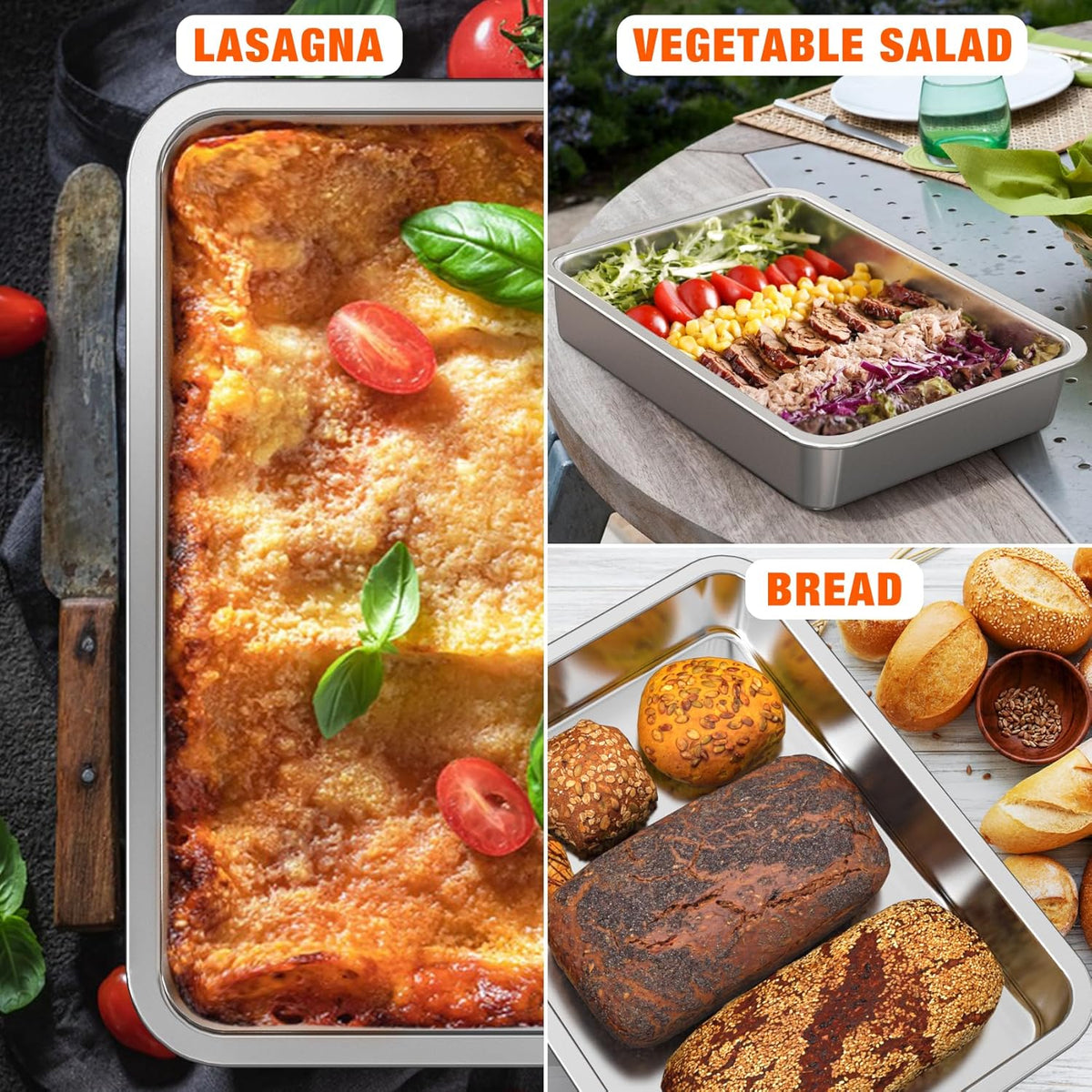 Onlyfire Stainless Steel Baking Pan Barbeque Grilling Pan for Baking Breads, Grilling Chicken, Vegetables,15.5" X 11.6" X 2.8"