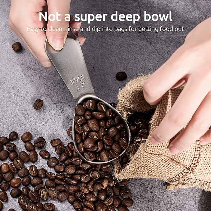 Coffee Scoop: U-Taste 18/8 Stainless Steel Measuring Coffee Scoop 2 tablespoon, Short Handled Measure Scooper for Ground Coffee, Bean in Canister (Silver, 2Tbsp/30ml)