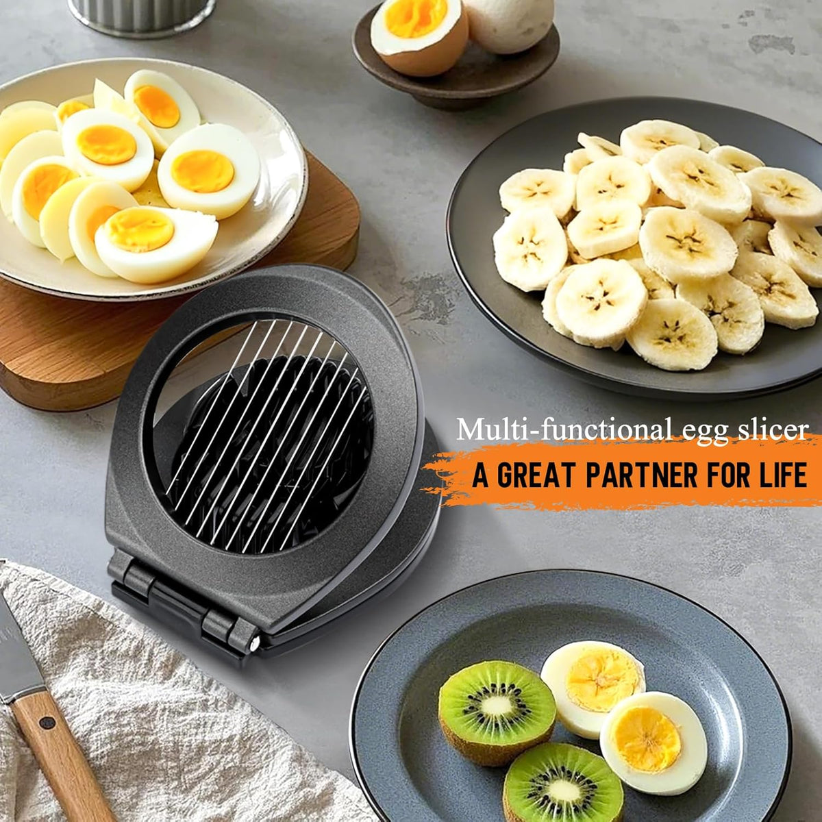 Egg Slicer, BIBURY Egg Slicer for Hard Boiled Eggs, Egg Cutter Heavy Duty Aluminium for Egg Strawberry Mushroom Soft Fruit, Stainless Steel Wire with 3 Slicing Styles - Grey