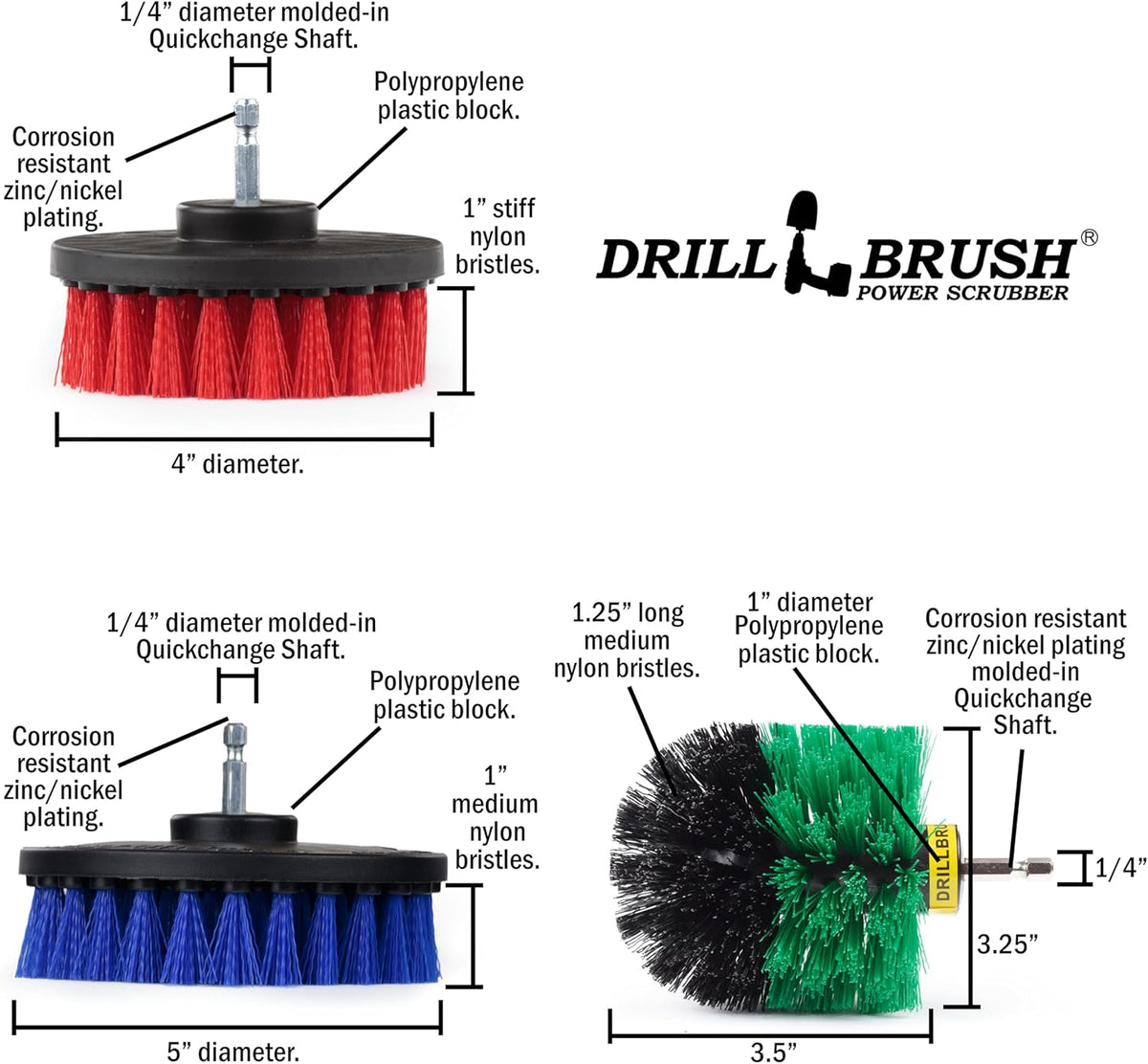 Variety Multi-Pack Drill Brush Attachments for Cleaning Car, Truck, Carpet, Boat, Bathroom, Kitchen, Grill, Griddle - Drill Brush for Car Detailing Kit - Grill Cleaning Kit - Grilling Accessories