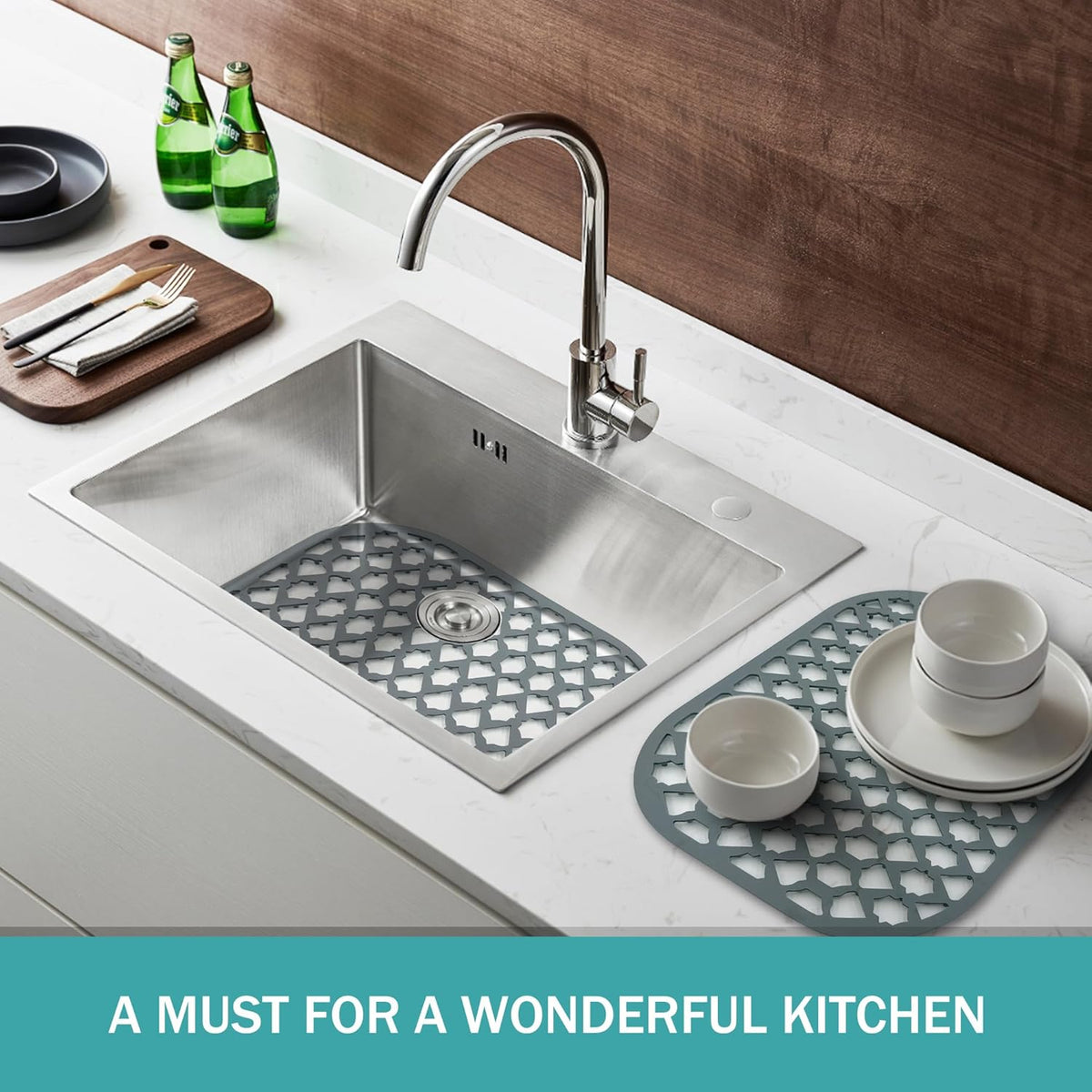 Sink Protectors for Kitchen Sink 13x11 &16x12 &19x14 &21x16 &22x13 &24x13 &26x14 &28x14 &30x16, Large Silicone Sink Mats Grid for Bottom of Farmhouse Sink (13”x11”)