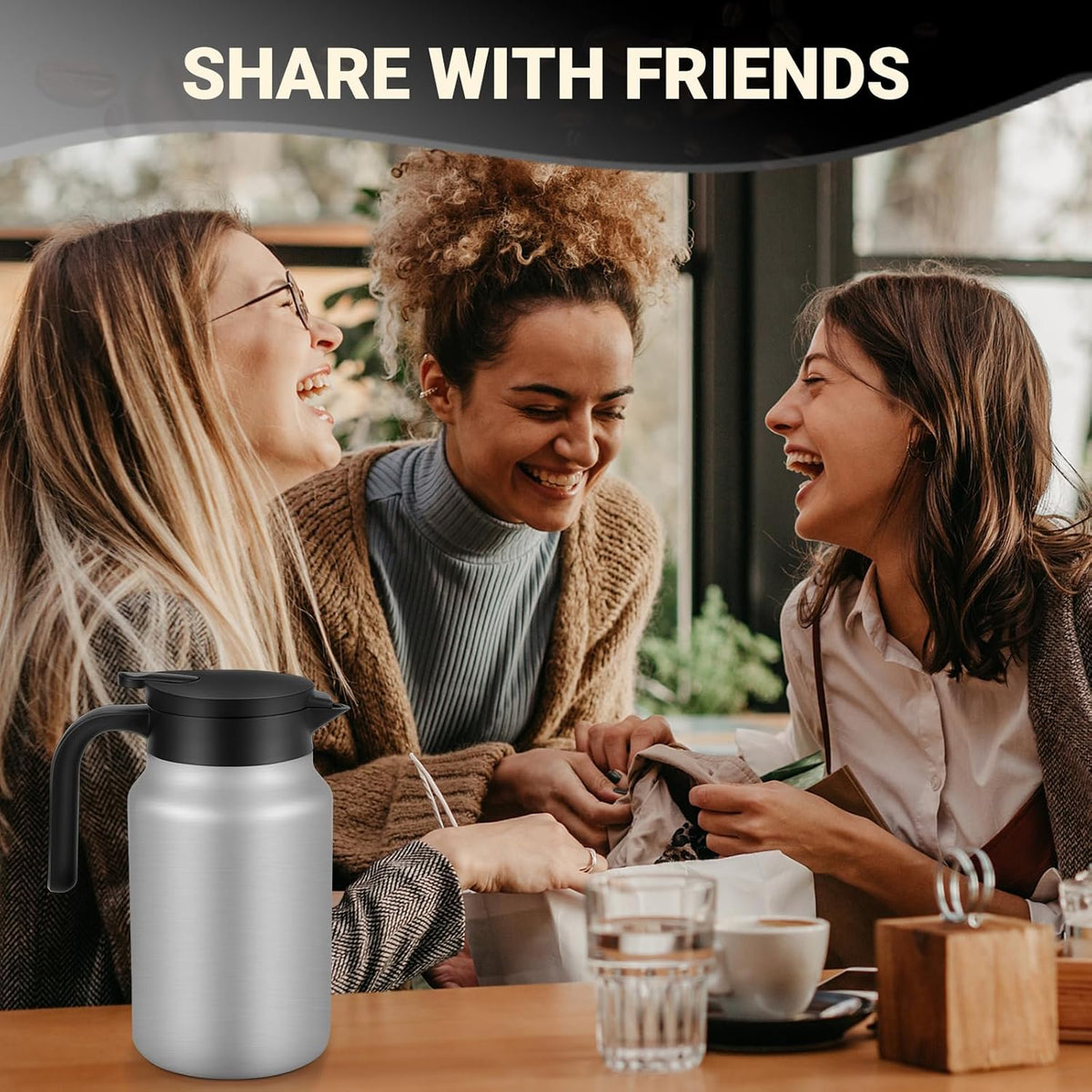 51Oz Thermal Coffee Carafes For Keeping Hot/Cold, Stainless Steel Coffee Carafe, Dustproof Insulated Water Carafe for Party/Home,Silver