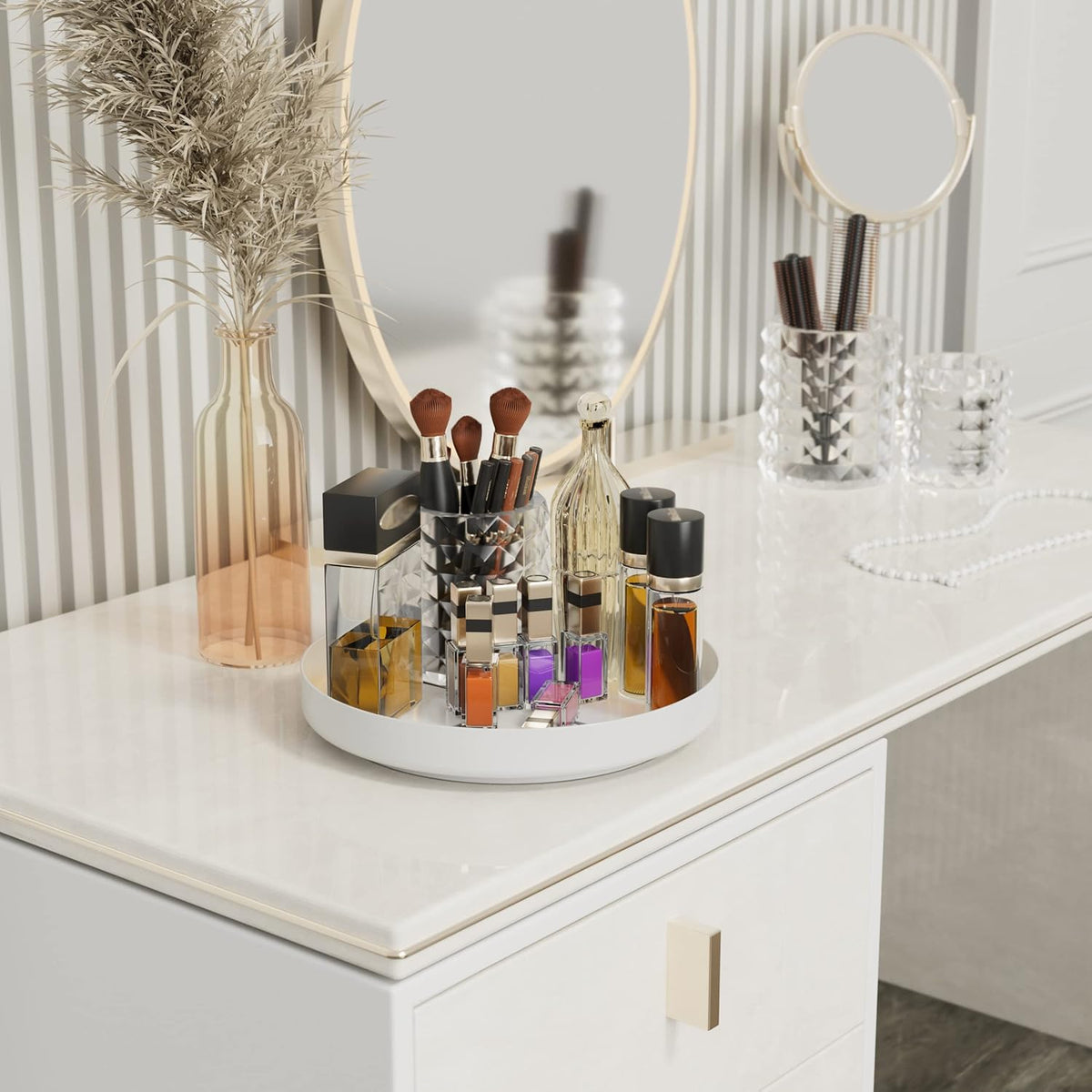 Ovicar Lazy Susan Cabinet Organizer - 11 inch Metal Turntable Lazy Susan for Kitchen Spice Rack Pantry Cupboard Bathroom Countertop Refrigerator Table Storage, White