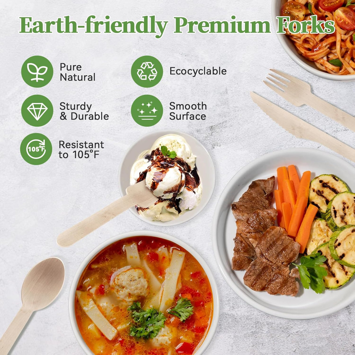ECOLipak 300 Count Wooden Forks Disposable, Wooden Disposable Compostable Forks for Eating, Party, Camping, Traveling, Family Dinners