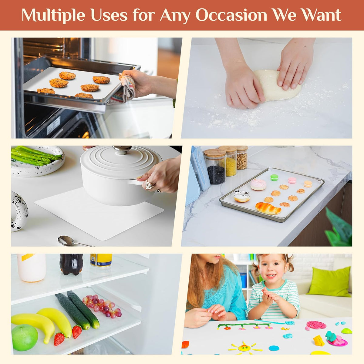 Silicone Baking Mat, 16 IN x 10 FT Free Cutting Baking Sheet,Non-Stick Reusable Dough & Pastry Mat,Non-Slip Silicone Mat Roll for Air Fryer Liner,Freeze Dryer,Oven Baking Pan,Kitchen Counter