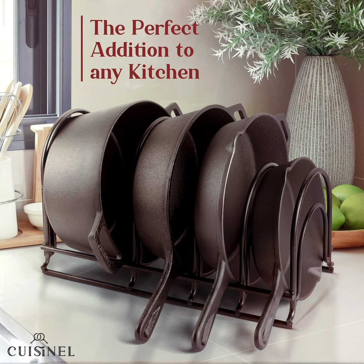 Cuisinel Pots and Pans Organizer Rack - 60 to 100-LBS Capacity Extremely Heavy Duty - 8mm Thick - Made in India - Matte-Black 15.9"-Tall 5-Tier Space Saving Kitchen Cookware Storage