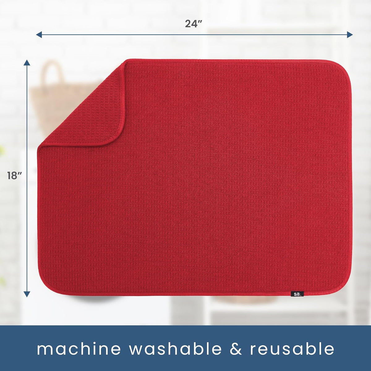 S&T INC. Dish Drying Mat XL, 18” x 24”, Absorbent Microfiber Kitchen Counter Mat, Dish Drying Pad for Dishes, Utensils, Pots and Pans, Extra Large, Red