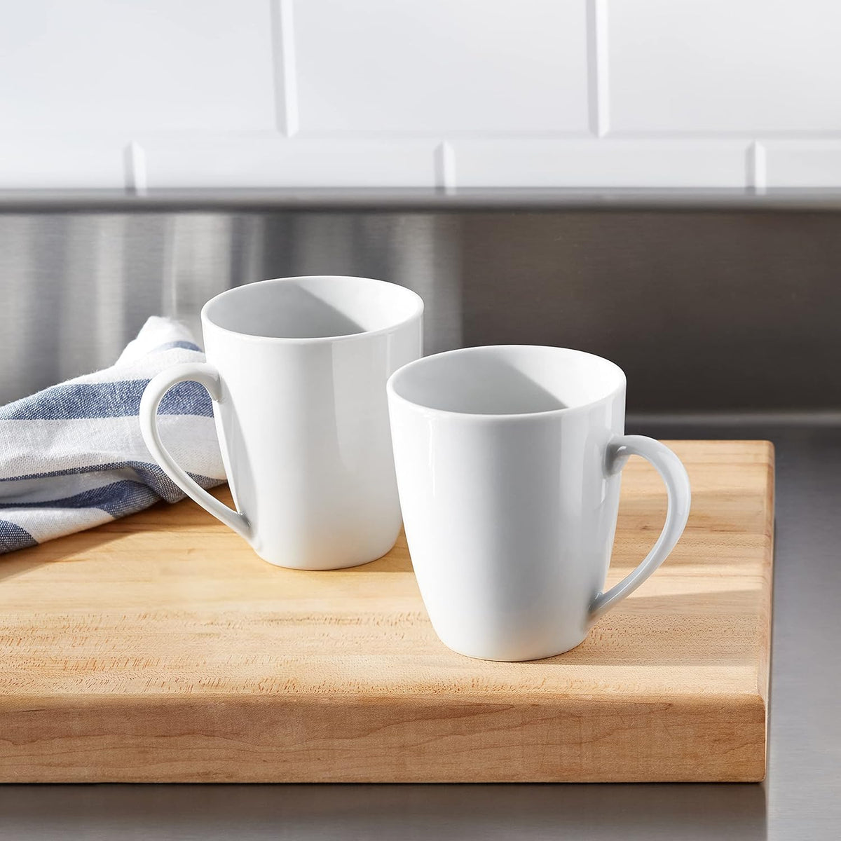 Amazon Basics Porcelain, 12 oz Coffee Mug Set, 12 Count, White (Previously AmazonCommercial brand)