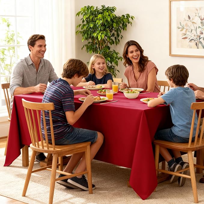 10-Pack Red Tablecloths for Rectangle Tables, 70 x 120 Inches, Stain-Resistant Polyester Fabric for 6 Foot Tables - Washable Table Covers for Weddings, Banquets, Birthday Parties, Events