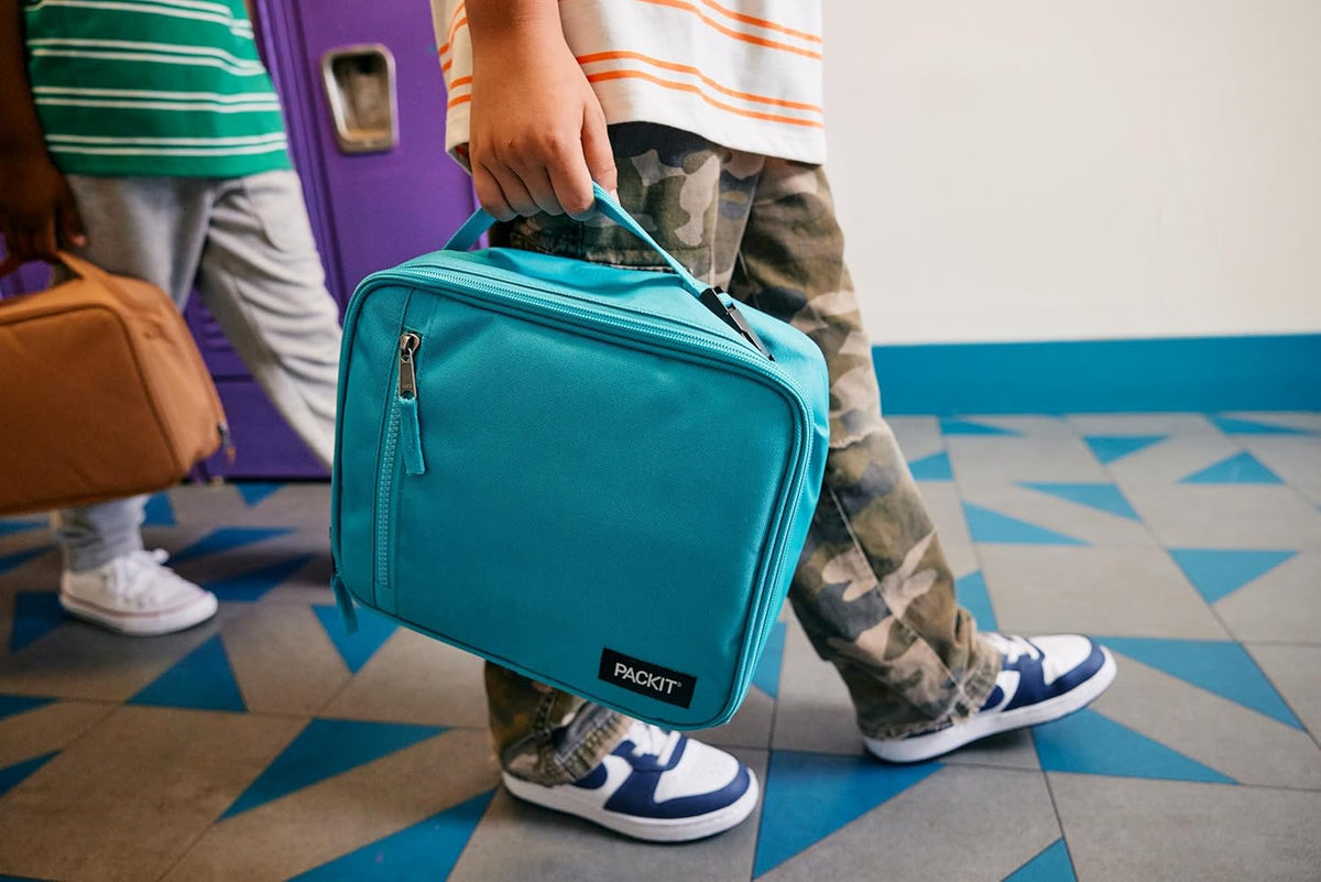 PackIt Freezable Classic Lunch Box, Checked Out, Built with EcoFreeze Technology, Collapsible, Reusable, Zip Closure With Zip Front Pocket and Buckle Handle, Perfect for School Lunches