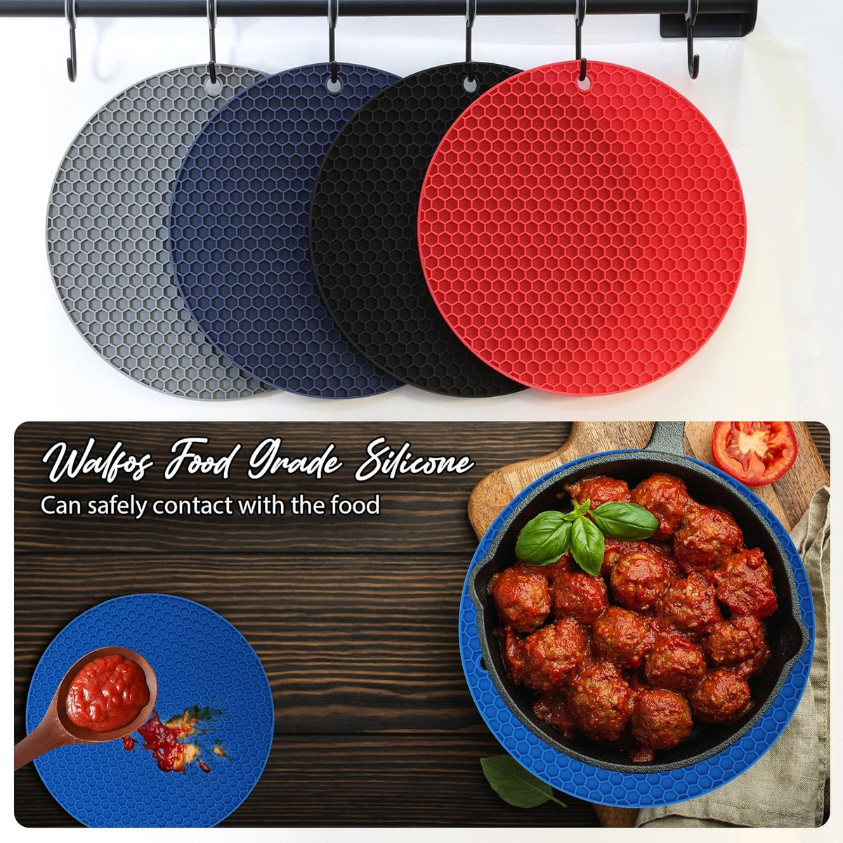 Joyhalo Trivets for Hot Dishes - Hot Pads for Kitchen, Silicone Pot Holders for Hot Pots and Pans, Silicone Mats for Kitchen Countertops, Table, Flexible Easy to Wash and Dry, True Blue