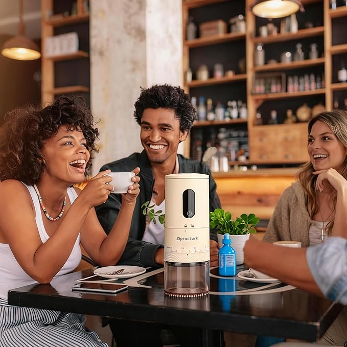 First Grind-While-Charging Rechargeable Coffee Grinder, 1.7X Faster Grinding with Portable Electric Burr Coffee Grinder with 38 Adjustable Grind Settings (CERAMIC BURR - White - Touch screen control)