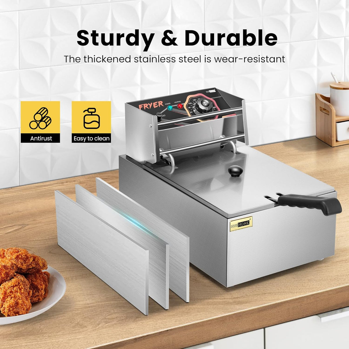 VIVOHOME 2500W 10.6 QT Electric Deep Fryer with 6.3 QT Removable Basket, Temperature Adjustable 140-392β