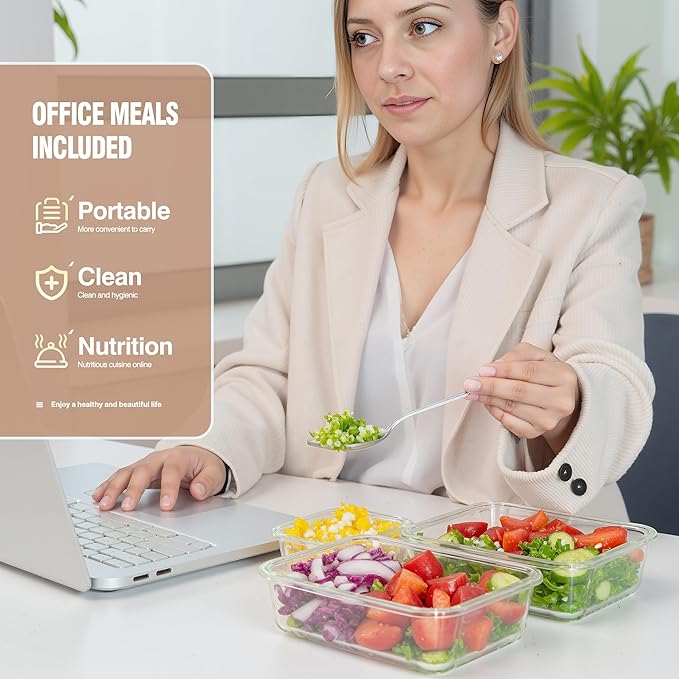 10-Pack Meal Prep Containers with Snap Locking Lids, Glass Airtight Lunch, Food Storage Containers, Microwave, Oven, Freezer and Dishwasher Friendly, Gray