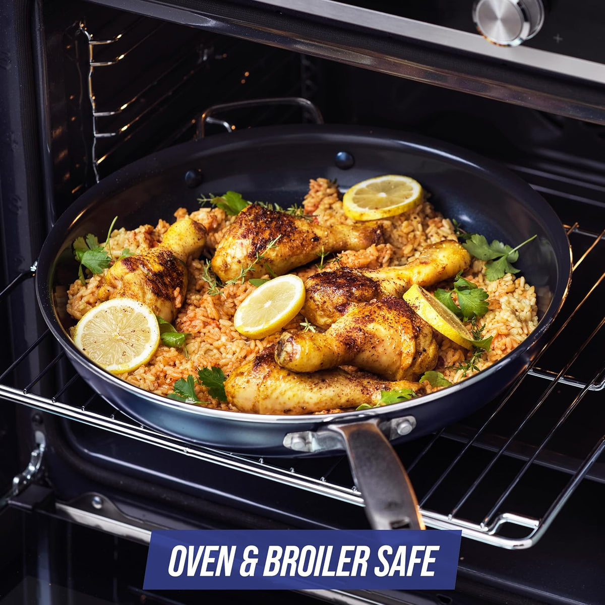 Blue Diamond 14" Nonstick Frying Pan Skillet, Diamond Infused PFAS & PTFE-Free Ceramic Pot, Dishwasher & Oven Safe, Stay Cool Handle, Durable Non Toxic Metal Utensil Safe, Family Jumbo Pan, Blue
