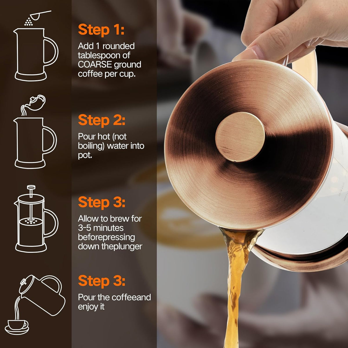 21 Ounce French Press Coffee Maker, 4-Cup Espresso Coffee Maker, Grey Cold Brew Heat Resistant Thickened Borosilicate Coffee Pot with 4 Stainless Steel Filter Screens