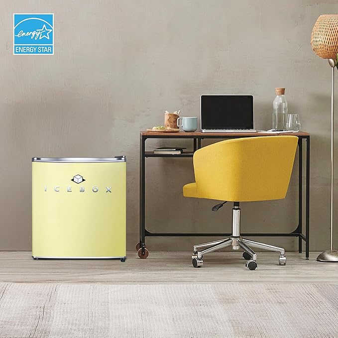 ICEBOX 1.7 Cu. Ft. Compact Refrigerator, ENERGY STAR Certified Small Refrigerator, Single Door Mini Fridge with Chiller Compartment, R600a Refrigerant, IBCR17SUN, Sun Yellow