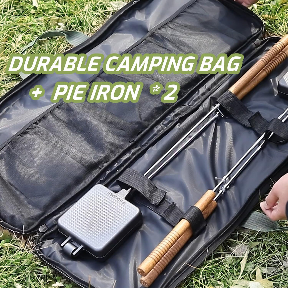 Campfire Pie Iron 4.9" Large Cast Iron Sandwich Maker for Camping 2 Pcs with Storage Bag - 22.6 inch Thickened Handles - Campfire Cooking Equipment for Grilling & Outdoor Cooking