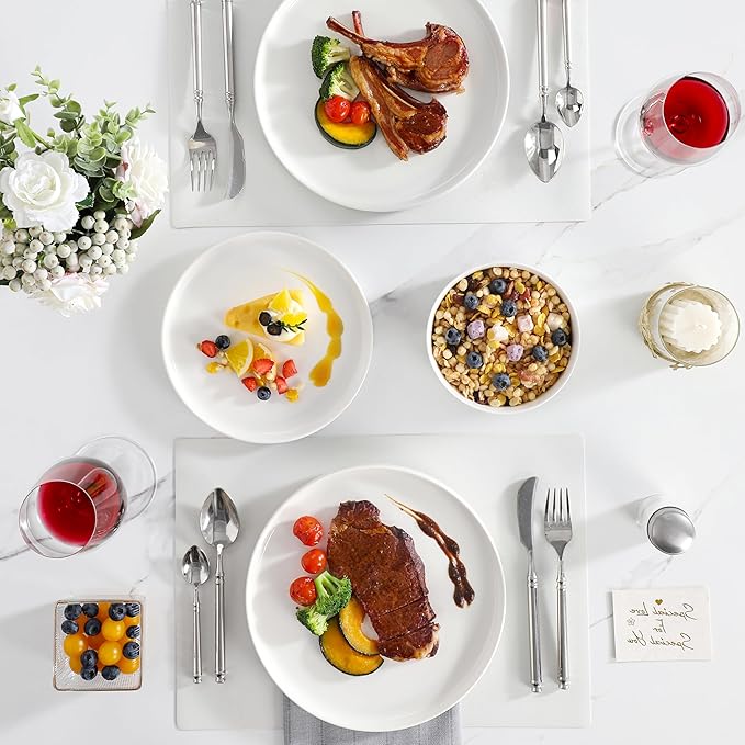 MALACASA 24 Pieces Porcelain Dinnerware Set, Modern White Dish Set for 8, Premium Serving Plates and Bowls Sets, Chip and Scratch Resistant Dishware Sets Kitchen Dishes Dining Ware Set, Series LEAH