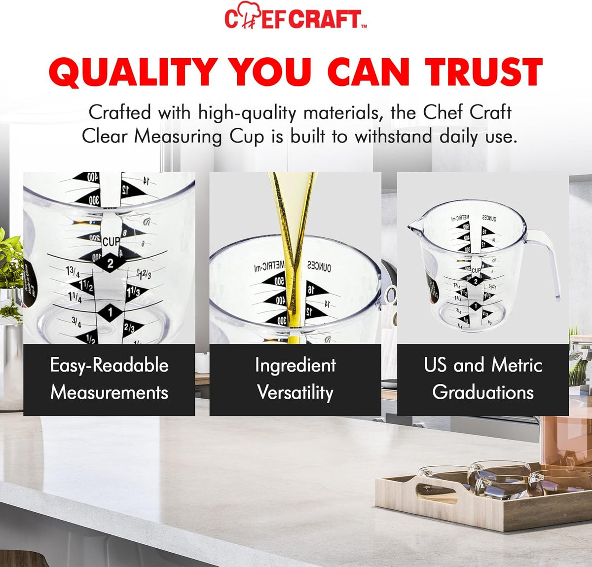 Chef Craft Select Plastic Measuring Cup, 2 Cup, Clear