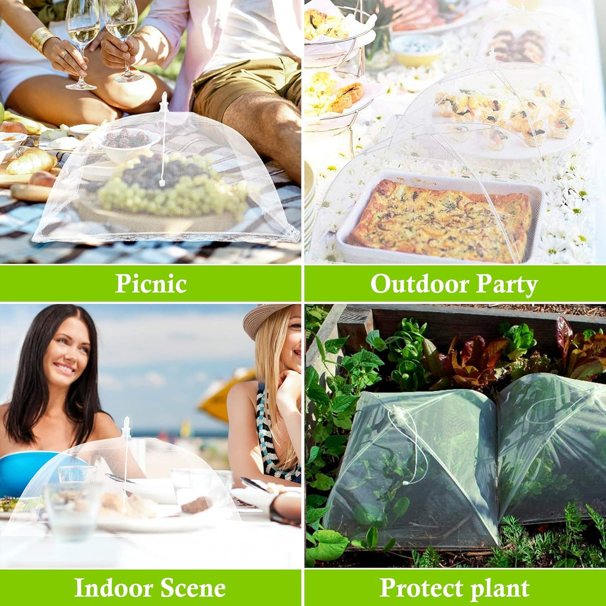 8 Pack 2 Size Mesh Food Covers for outside, 2 Jumbo and 6 Large Cake Cover Net for Indoor/Outdoor, Picnic Accessories Fruit Cover Tent Keeping Out Flies Bugs Mosquitos