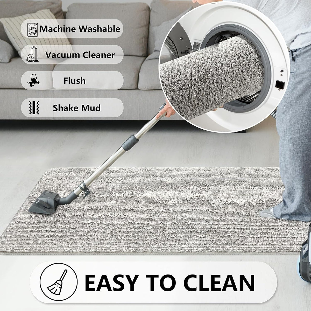 REFETONE Indoor Doormat, Front Door Mat 32"x48" Absorbent Rubber Backing Non Slip Back Door Mats, Washable Low-Profile Inside Floor Mat Door Rugs for Entryway, Resist Dirt Mud Mat for Dogs, Grey