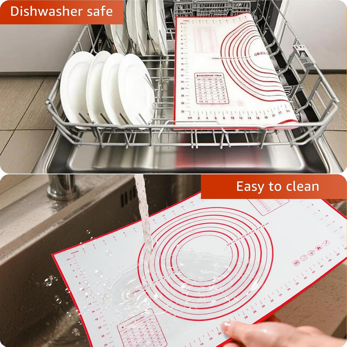 Silicone Baking Mat - Non Stick Pastry Mat Sheet for Dough Rolling, 0.7MM Thick Non-slip Baking Mat With Measurements, Reusable, Easy Clean Silicone Mats for Kitchen Counter (Red)