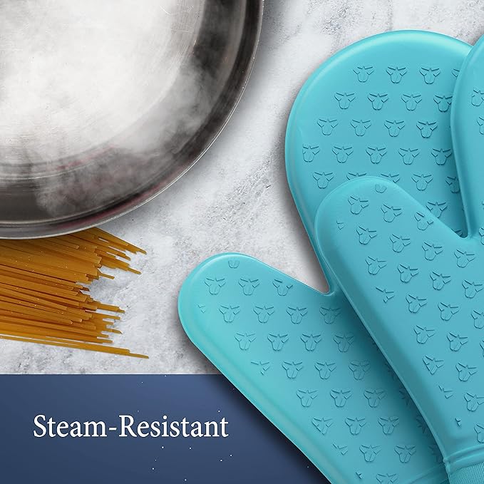 Cosy House Collection 4-Piece Oven Mitt & Pot Holder Set - 500°F Heat Resistant Trivet Cooking Gloves - Flexible, Durable & Comfortable Long-Lasting Silicone - Cooking, Baking & Grilling (Turquoise)