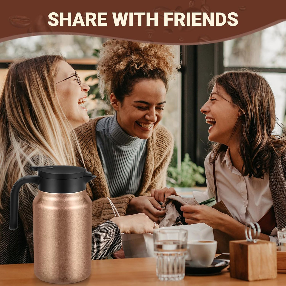 51Oz Thermal Coffee Carafes For Keeping Hot/Cold, Stainless Steel Coffee Carafe, Dustproof Insulated Water Carafe for Party/Home, Copper