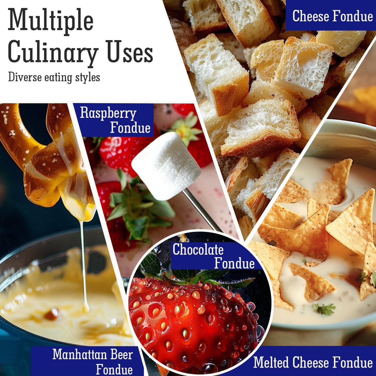 Artestia Swiss Fondue Set for Party - 2L Large Capacity Cheese Fondue Pot Melting Chocolate, Ceramic Fondue Pot, 6 Fondue Forks, Christmas, Wedding Gifts (AR-83107 (Ice Dancer))