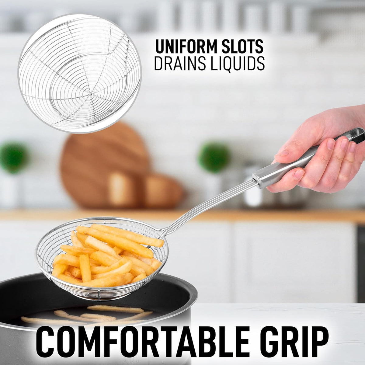 Zulay Kitchen Premium Stainless Steel Spider Skimmer 15.4” - Spider Kitchen Utensil with Premium Ergonomic Handles for Easy Use - Easy to Clean - Perfect for at Home Cooks & Chefs