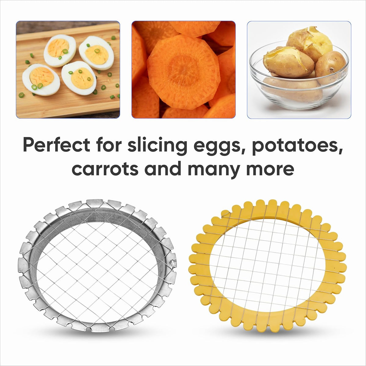 Egg Dicer for Hard Boiled Eggs - Manual Egg Salad Chopper Grid - Boiled Potato, Carrot & Egg Cutter - Wire Grid for Salads, Sandwiches, Appetizers, 3 Pcs, Plastic and Metal