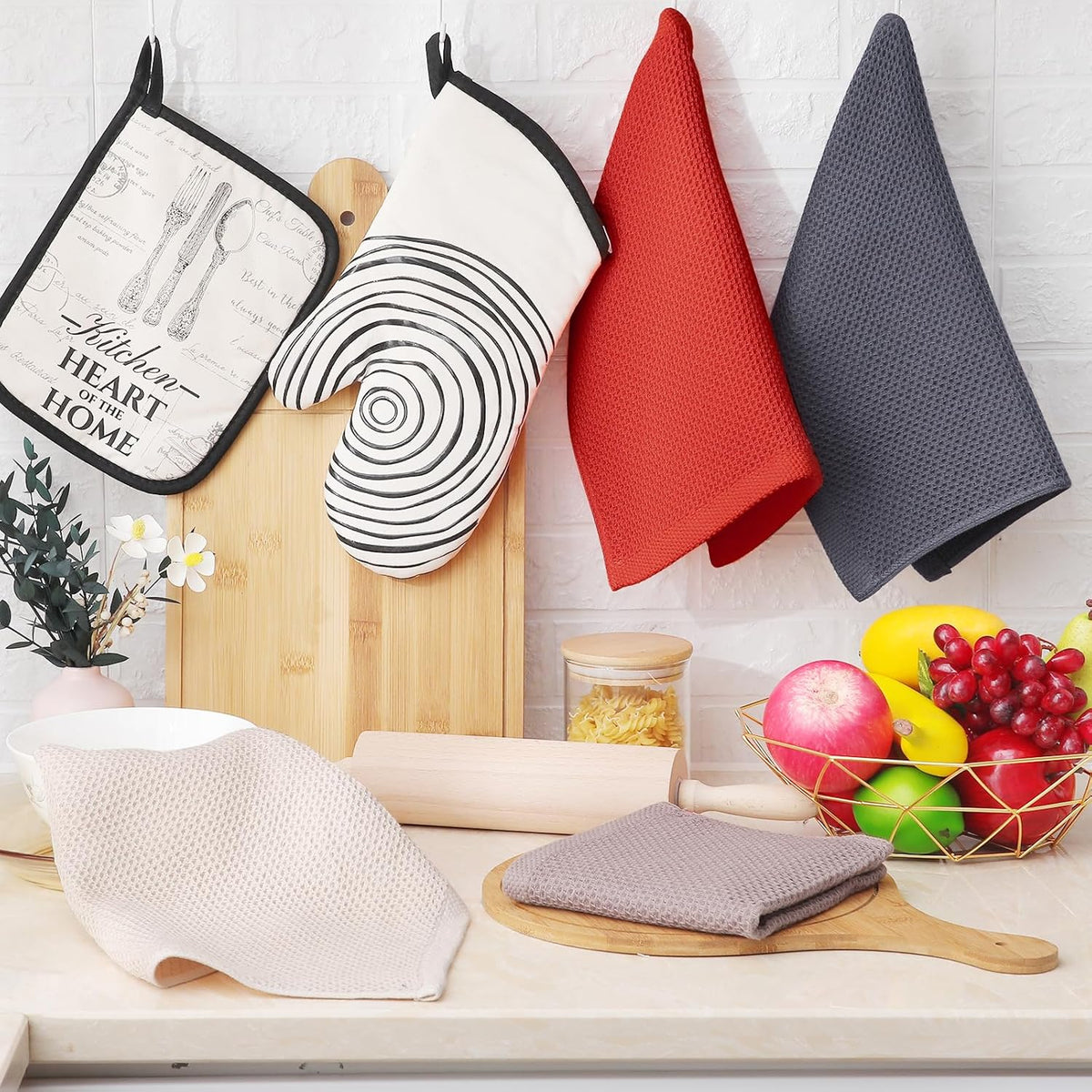 Homaxy 100% Cotton Waffle Weave Kitchen Dish Cloths, Ultra Soft Absorbent Quick Drying Dish Towels, 12 x 12 Inches, 8-Pack, Multicolor