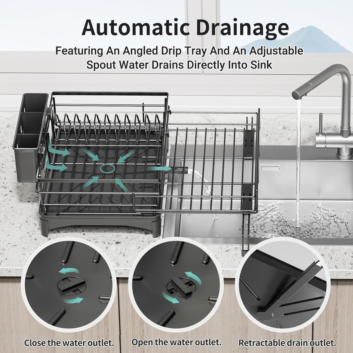 Large Dish Drying Rack - Expandable Dish drainers for Kitchen Counter,Over The Sink Dish Drainer Drying Rack,Rustproof Dish Drainer with Utensil Holder and Drainboard