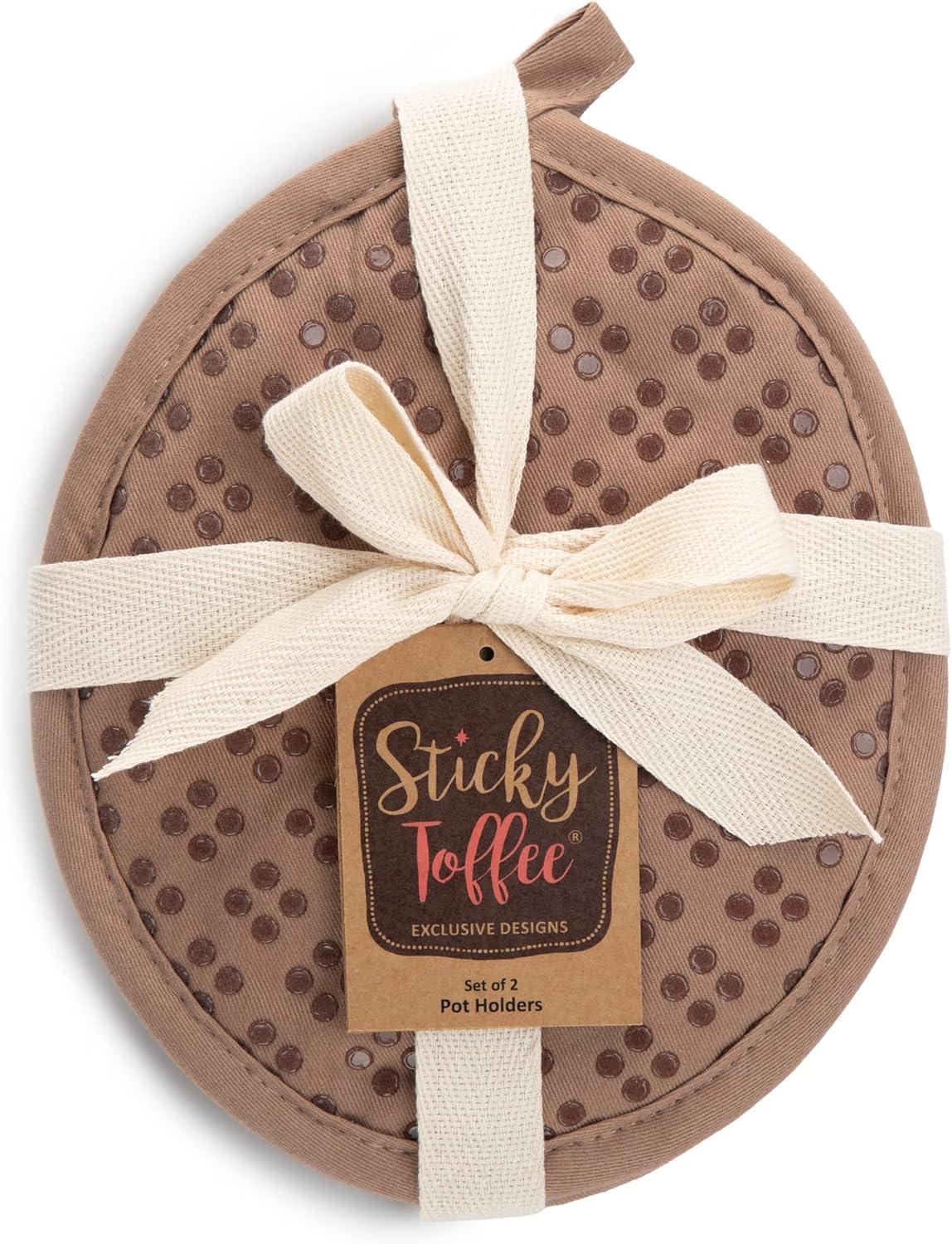 Sticky Toffee Silicone Pot Holders Set of 2, Brown, Heat Resistant to 500°F, Non-Slip Oven Hot Pads with Oeko-Tex Cotton Shell, 7 x 9 in