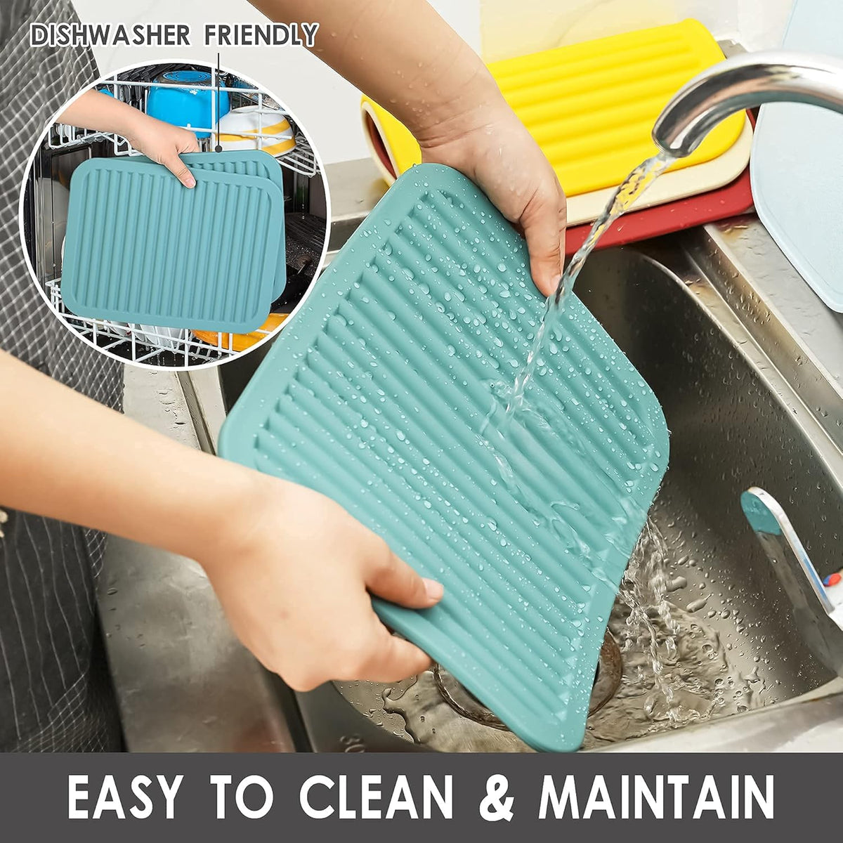 Smithcraft Lucky Plus Silicone Trivet Mat for Dish Hot Pads for Counter Top,Pan and Pot Heat Resistant Workshop, 2 Pack,Size:9x12 Inches, Color: Blue,Shape:Rectangular