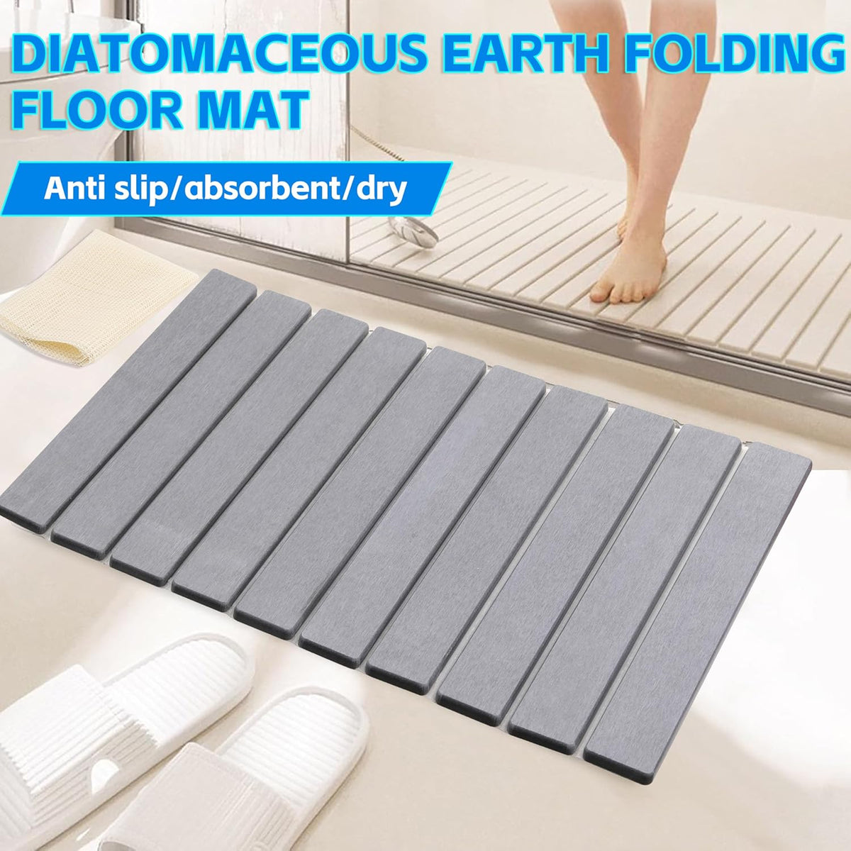 Quick Dry Collapsible Dish Drying Mat, Eco-Friendly Absorbent Diatomaceous Earth Mats for Dishes Bottles Cups 24"×16"Large Stone Dish Drying Mats for Kitchen Counter (Gray, 24"(L)×16"(W))