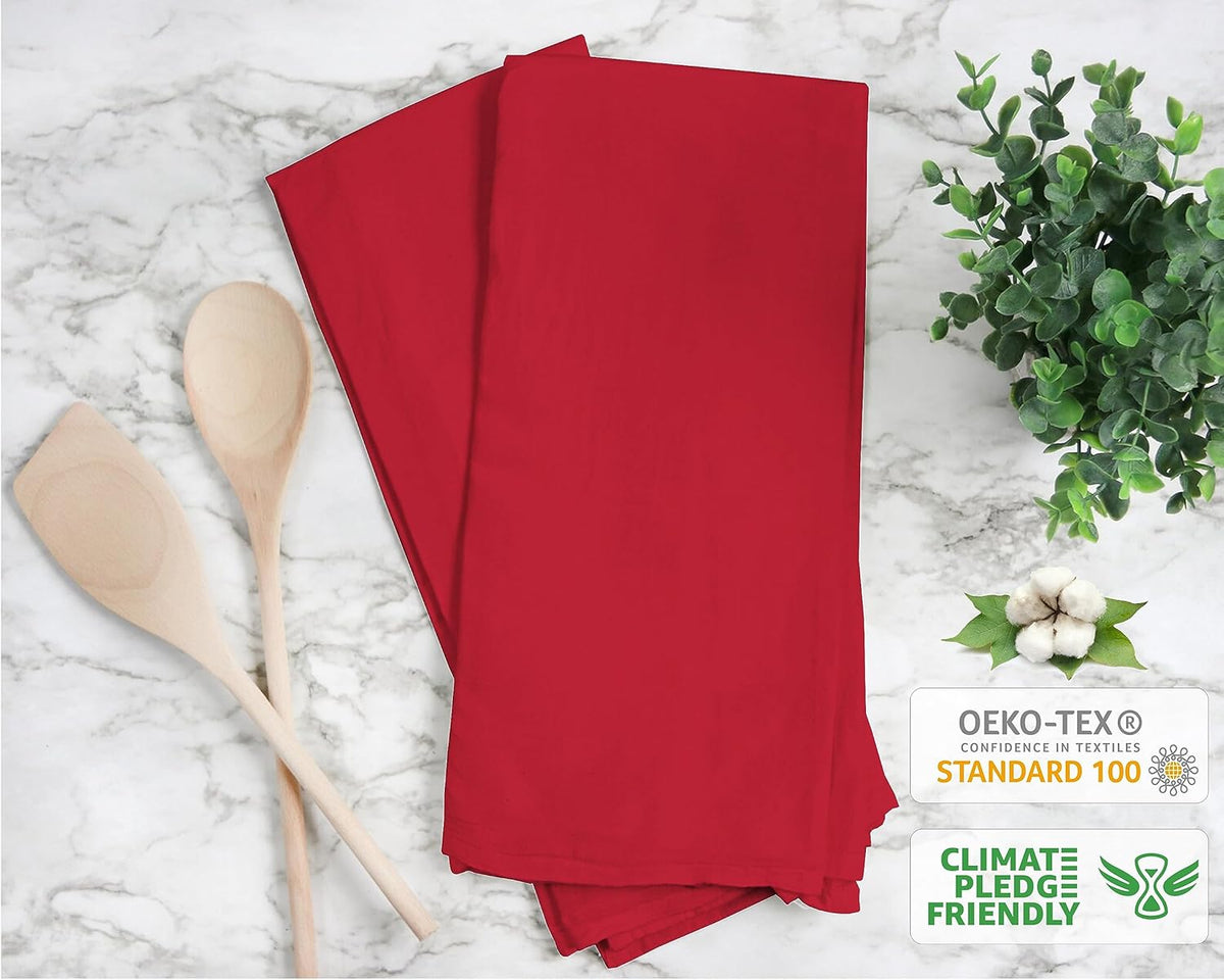 RUVANTI Flour Sack Towels 12 Pack 28 x 28 Inches, Ring Spun 100% Cotton Dish Towel, Machine Washable, Absorbent - Flour Sack Kitchen Towels for Drying and Cleaning - Red