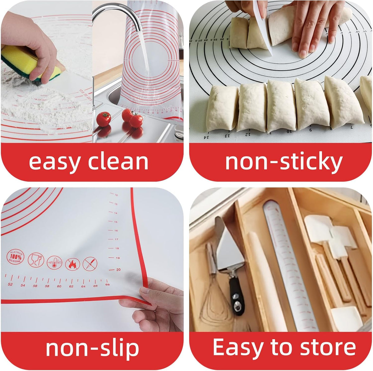 32x24" Extra Large Dough Mat Silicone Baking Mats for Rolling Pastry,Kneading Sourdough Bread Baking Supplies Black