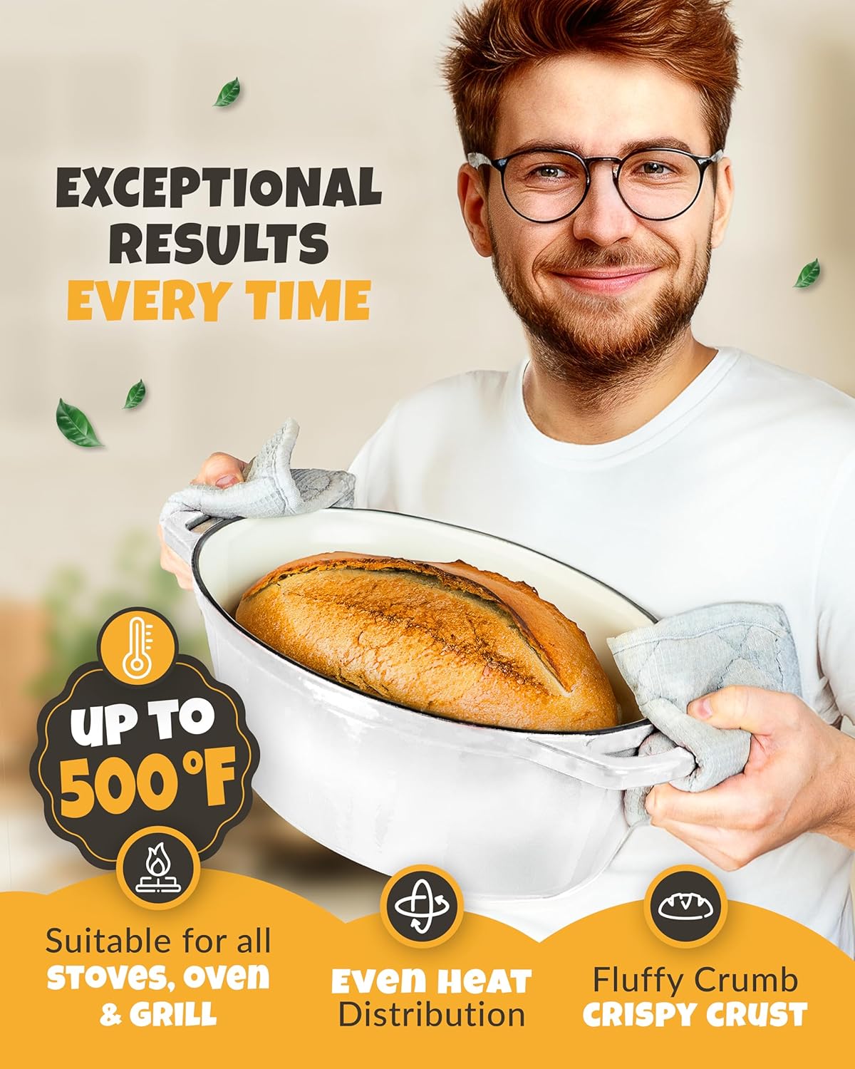 Dutch Oven for Bread Baking - incl. Sourdough Baking Supplies like Banneton Proofing Basket - 6.75QT Enameled Oval Cast Iron Bread Oven with Lid & Scoring Tool Lame