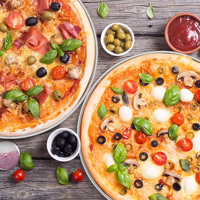 P&P CHEF Pizza Pan Set of 2, Stainless Steel Pizza Tray, Round Pizza Plate For Pie Cookie Pizza Cake, Non Toxic & Heavy Duty, Dishwasher Safe & Easy Clean, 13.5 Inch & Silver