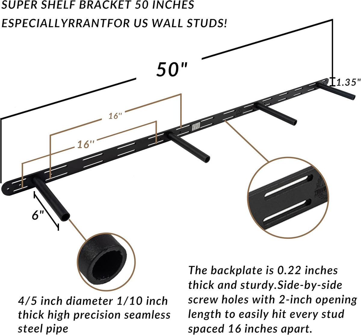 Rustic Floating Shelves 60 inch Long 8 "deep Set of 2, Heavy Duty Wood Wall Mounted Shelves for Bathroom Living Room Kitchen,Book Shelves with Thickened Hidden Bracket- Walnut
