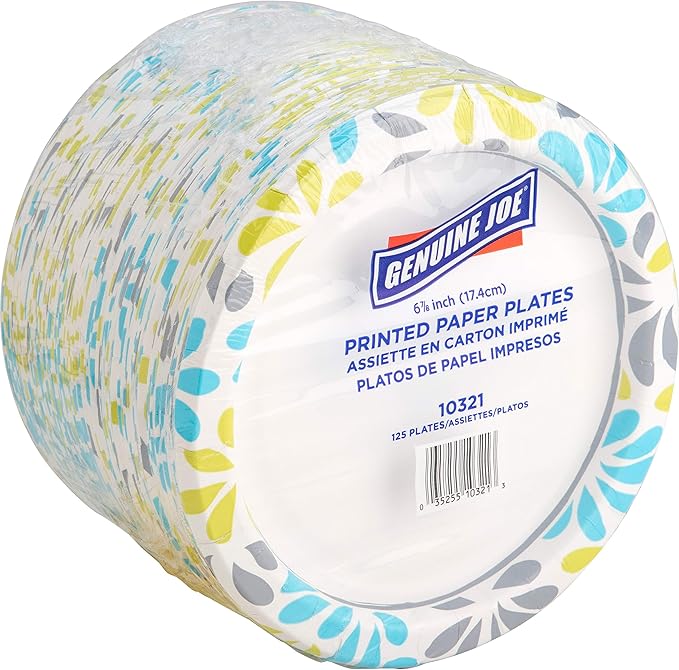 Genuine Joe Printed Paper Plates, 7" (Pack of 500)