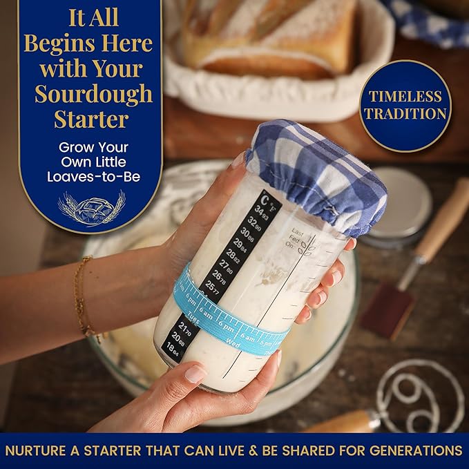 Sourdough Starter Kit for Beginners with Beginner Guide & 100 Recipes - Sourdough Bread Baking Supplies and Tools, Homemade Bread Gift Set and Sour Dough Accessories for Bakers