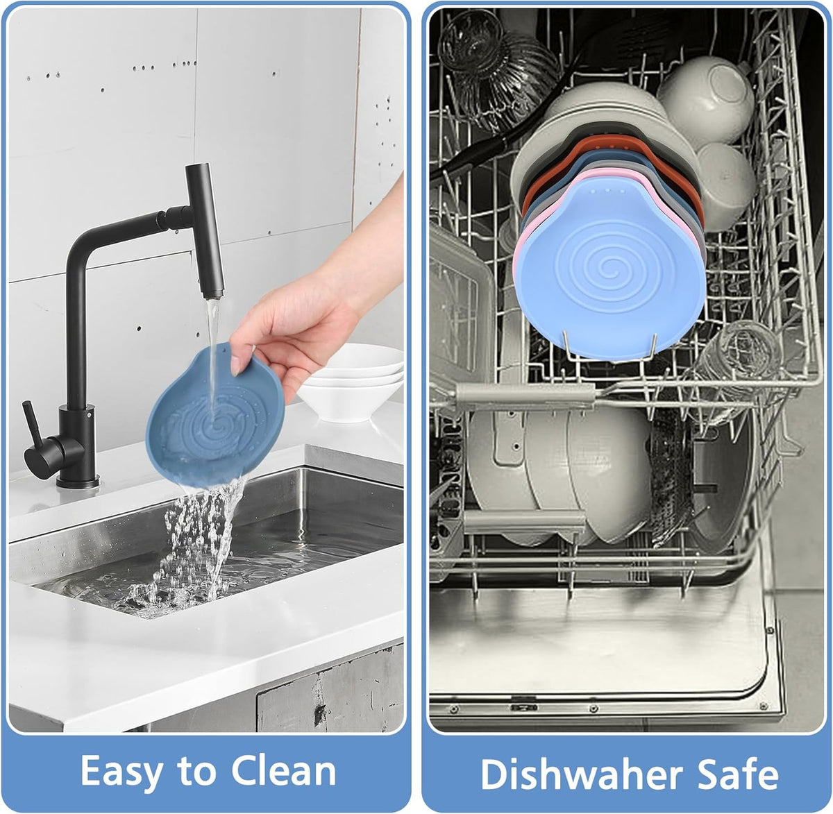 Silicone Spoon Rest for Stove Top - BPA-Free, Heat-Resistant Spoon Holder - Spoon Rest for Kitchen Counter - Large Cooking Utensil Rest for Spoons, Spatulas, Ladles or Tongs - Blue 2 Pack