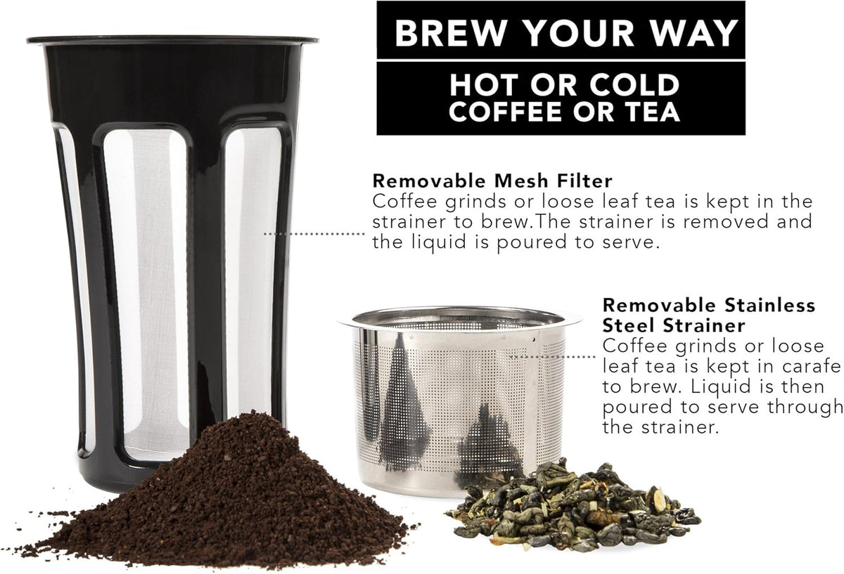 Hastings Collective Thermal Coffee Carafe 40 Oz - Stainless Steel Double Walled Vacuum Insulated Carafe - 1 Liter Thermal Coffee Pot Thermos, Travel Size Beverage Dispenser with Tea Infuser (White)