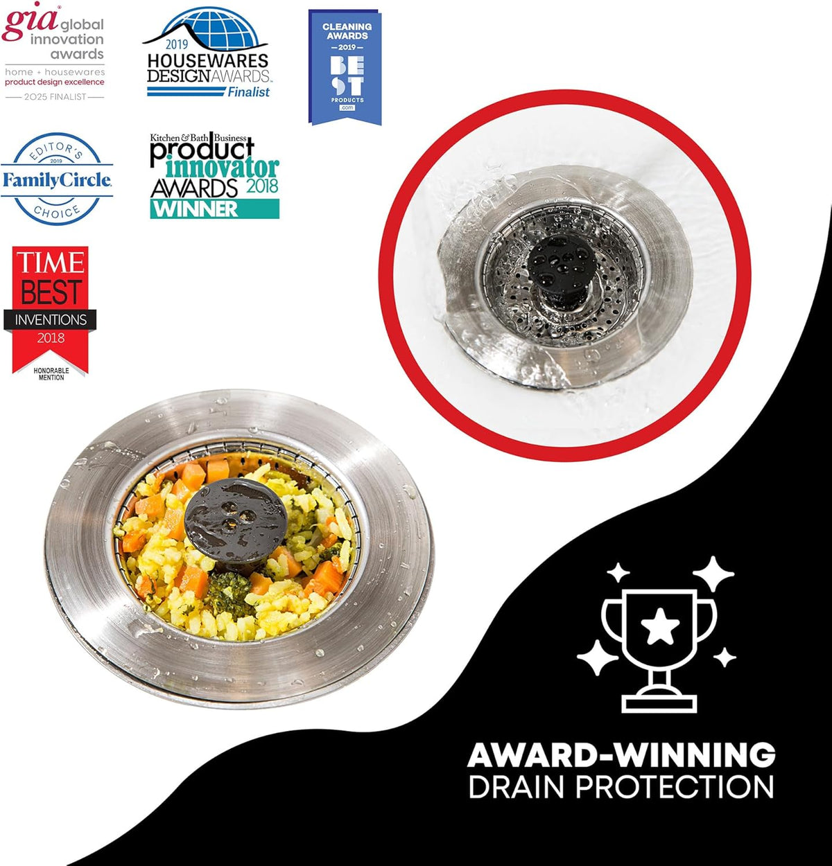 Kitchen SinkShroom Revolutionary Clog-Free Stainless Steel Sink Strainer, Chrome gray