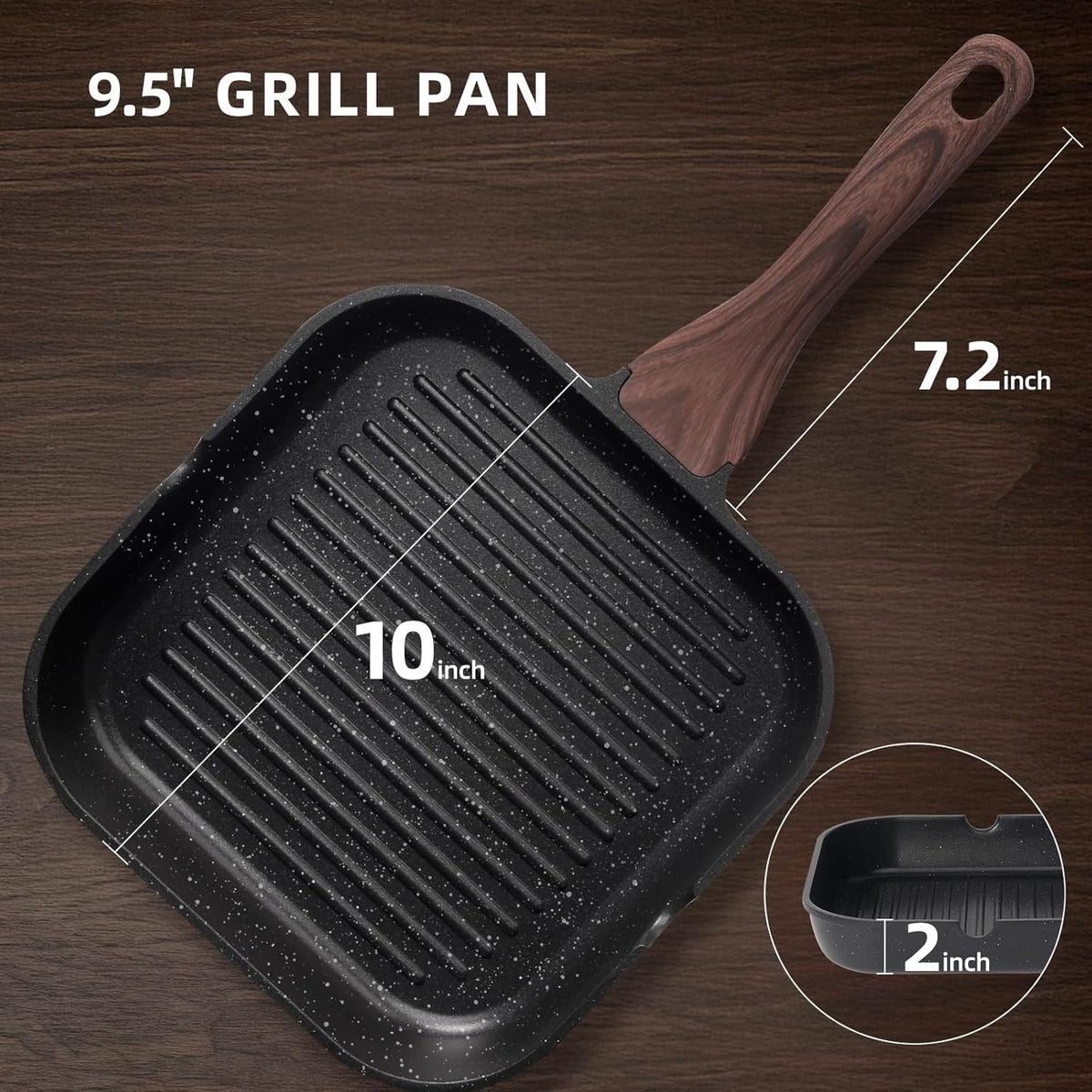 Kikcoin Nonstick Grill Pan for Indoor Cooking,9.5 Inch Versatile Griddle for Stove Tops Steak Pan with Pour Spouts