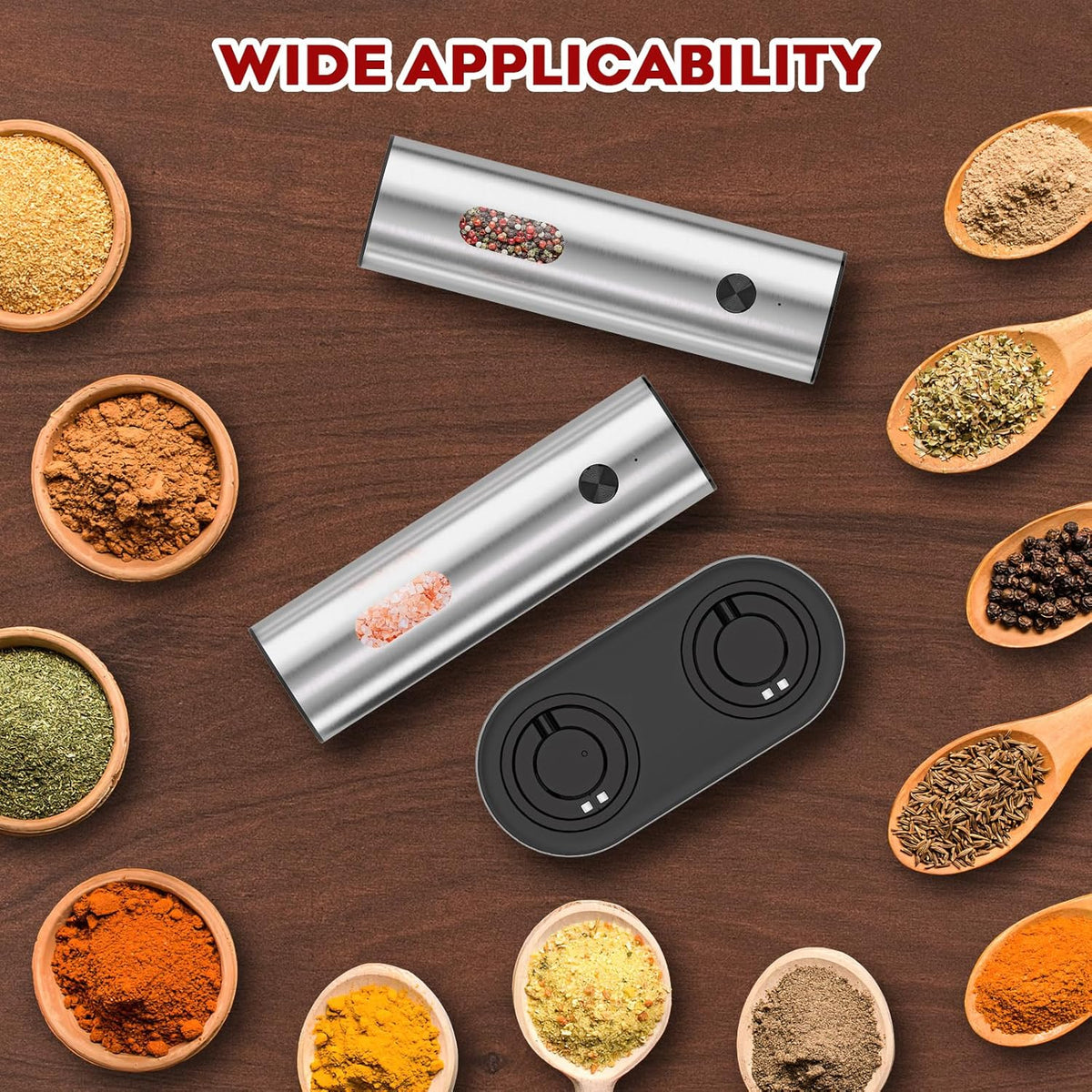 Electric Salt and Pepper Grinder Set: Automatic Rechargeable Salt and Pepper Shakers with USB Charging Base, Adjustable Coarseness, 110ml Large Capacity, Stainless Steel Pepper Grinder for Kitchen