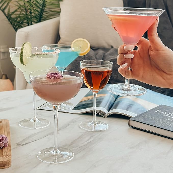 MORA PURE Martini Glasses, Set of 4-7oz - Handblown Premium Crystal Glass for Cockails, Martinis, Home Bar, Cosmos, Gimlet, Parties, Etc - Modern Classic Cocktail Glassware, Gift for Him/Her
